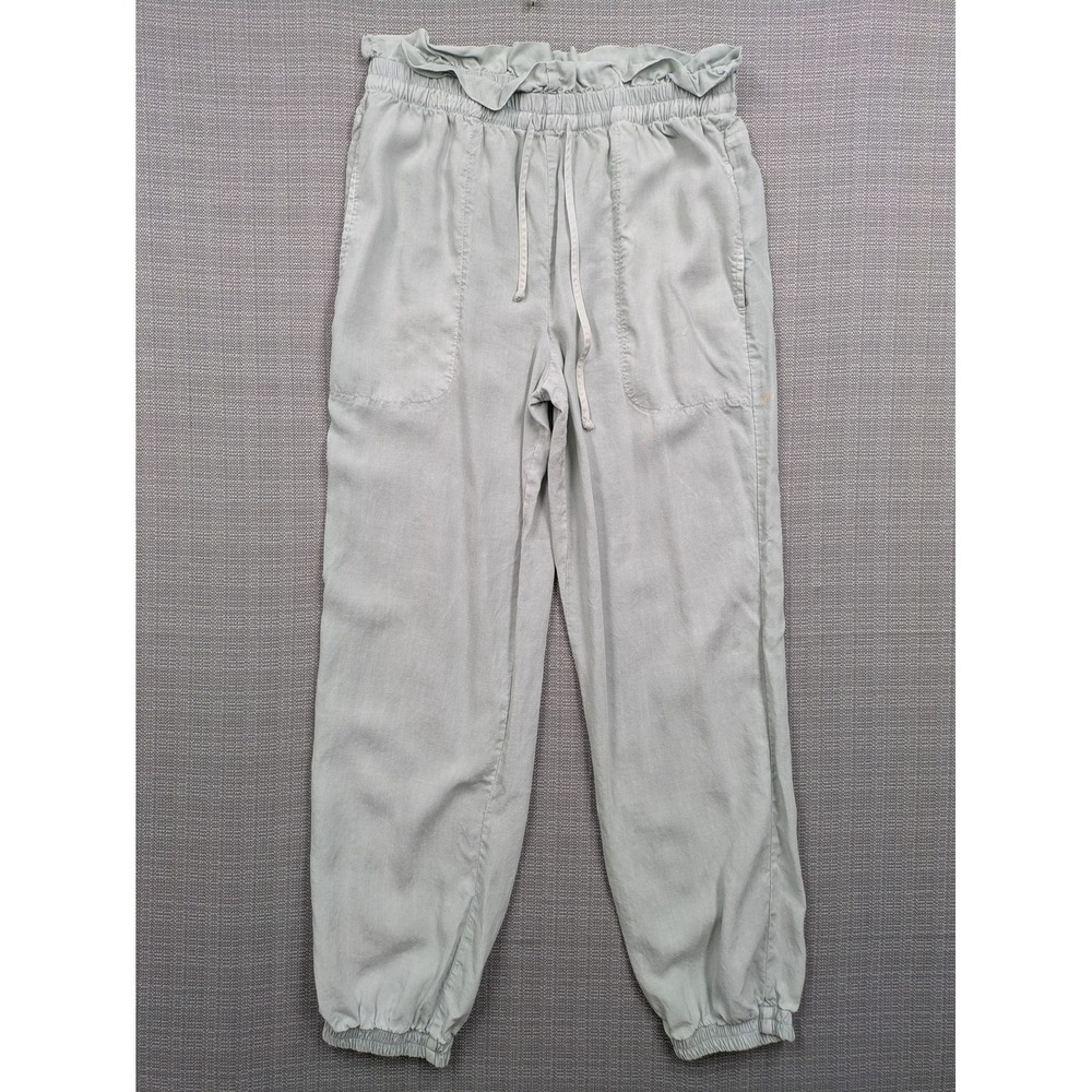 Cloth & Stone Jogger Pants Womens Small Green Tencel Lyocell Ruffle Waist Cuffed